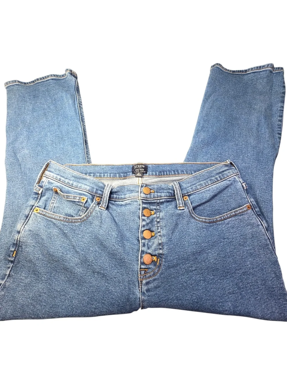 J.Crew Factory Flare Crop Jeans Button Fly Medium Wash Size Womens 31